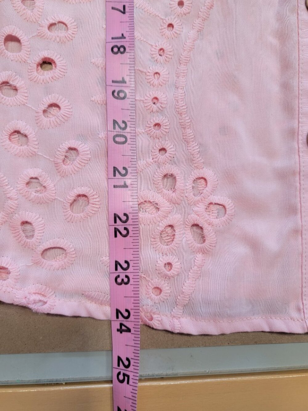 SHEIN Size S (4) Pink Hollow Out Embroidered Collared Button Down Eyelet Shirt - Picture 9 of 10